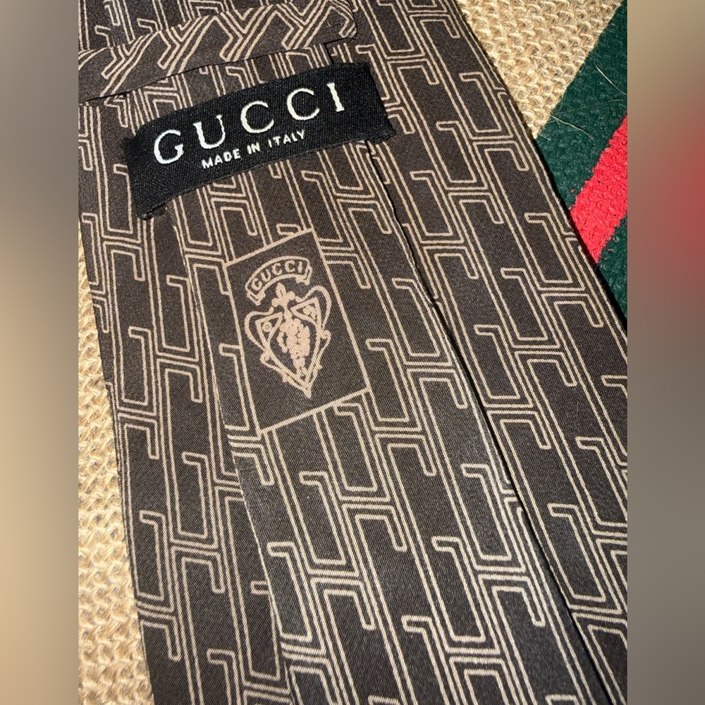 GUCCI Tie 100% Silk Men's Accessories monogrammed Jacquard GG’s Brown Black rare - Picture 2 of 7